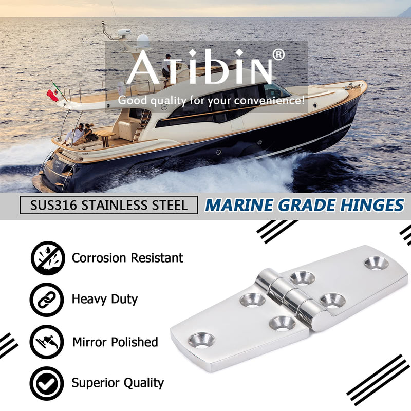 Atibin Marine Mount Door Hinges Steel Stainless Hatch Boat Hinge Hardware Heavy Duty Boat Hinge Deck Mirror Polished SUS316 1.50 inch x 4.00 inch 2pcs - NewNest Australia