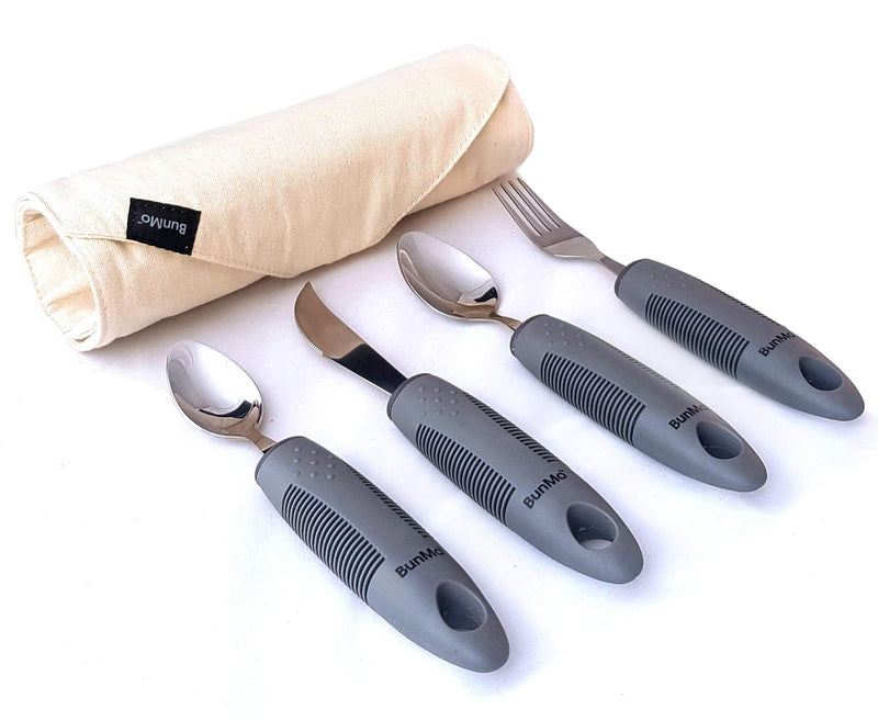 BunMo Adaptive Utensils for Elderly/Arthritis/Weak Hand Grip & Handicapped - Convenient Travel Pouch - NewNest Australia