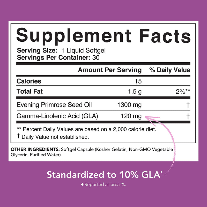 Evening Primrose Oil (1300mg) from Cold-Pressed Evening Primrose Flower | Non-GMO Verified, Hexane & Gluten Free (30 Liquid Softgels) 30 Count (Pack of 1) - NewNest Australia