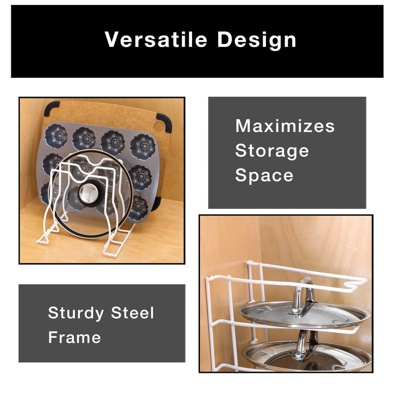 NewNest Australia - Smart Design Bakeware & Lid Storage Rack w/ 4 Compartment Dividers - Steel Metal Frame - Rust Resistant Finish - Cooking & Baking Organization - Kitchen (10 x 8 Inch) [White] White 