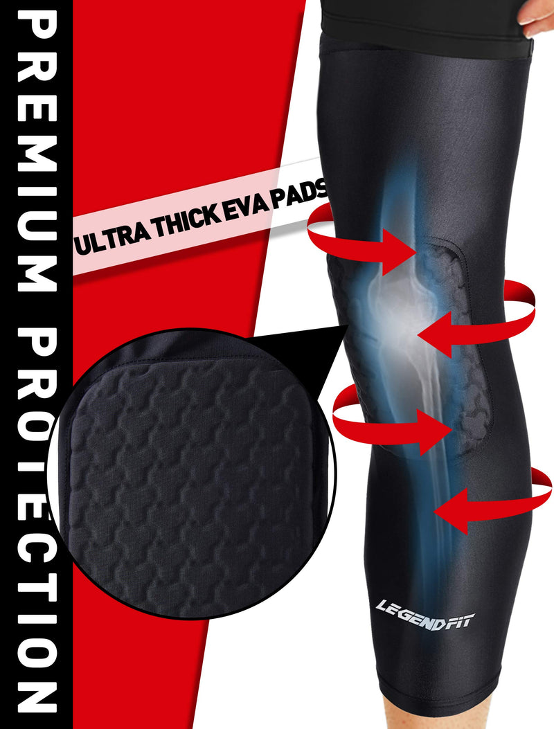 Legendfit Basketball Knee Pads for Kids Youth Adults Protective Padded Compression Long Leg Sleeves Sports Gear for Volleyball Baseball Football Wrestling 1 Pair Black X-Large - NewNest Australia