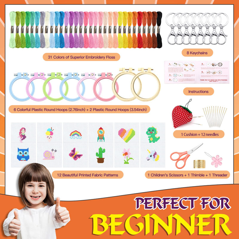 ZOCONE 12 PCS Cross Stitch Kits for Kids 7-13, Cross Stitch Beginner Kits with Instructions, Keychains, Embroidery Hoops and Tools, Needlepointing Kits for Backpack Charms, Cross Stitch Ornaments Kit - NewNest Australia