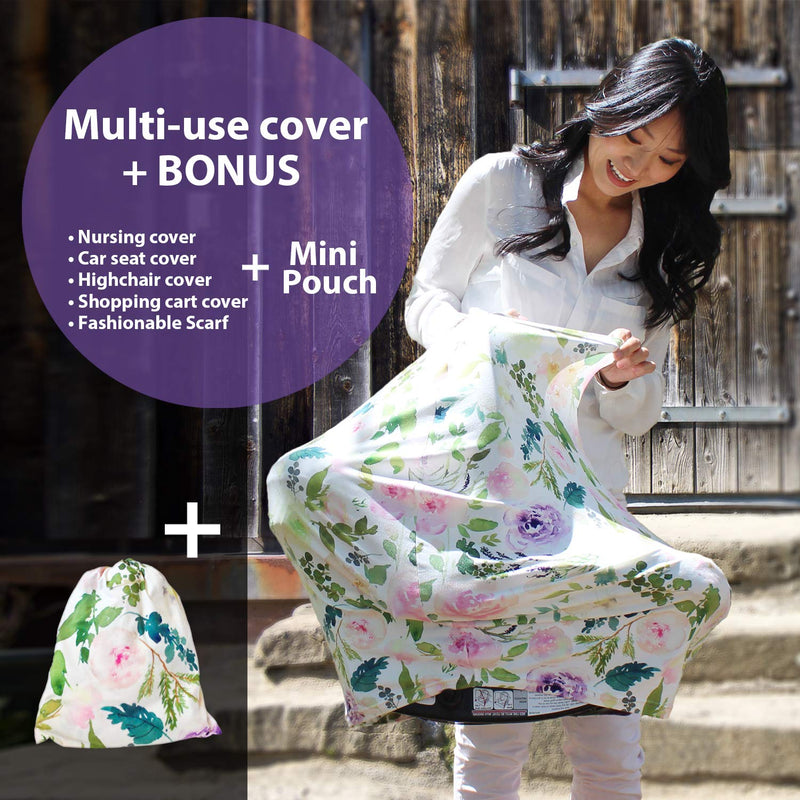 Pobi Baby Premium Multi-Use Cover - Nursing Cover, Baby Car Seat Covers, Shopping Cart, High Chair, and Breastfeeding Cover - Ultra-Soft, Stretchy, and Versatile Floral Scarf for Baby and Mom (Allure) - NewNest Australia