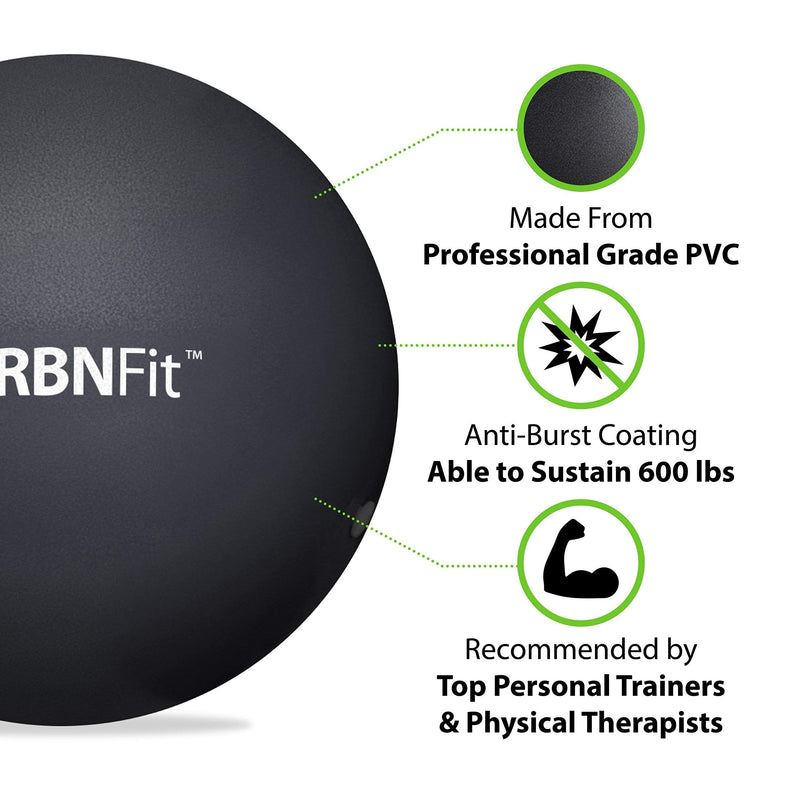 URBNFit Small Exercise Ball - 9-inch Mini Pilates Ball with Fitness Guide for Yoga, Barre, Physical Therapy, Stretching & Core Stability Workout Black - NewNest Australia