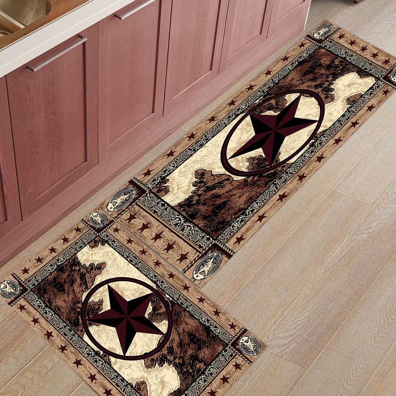 Kitchen Rugs Sets 2 Piece Floor Mats Western Texas Star on Wood Panel Rustic Doormat Vintage Style Texas Star Pattern Area Rugs Washable Runner Carpet Set Non Slip Kitchen Rugs and Mats - NewNest Australia