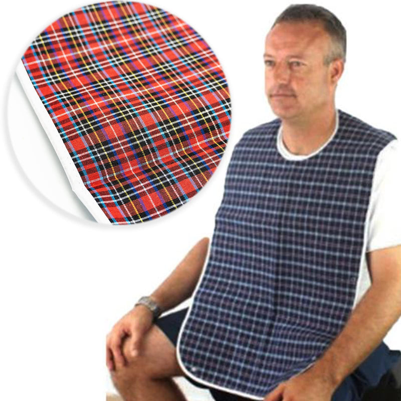 2 Pack Adult Eating Bibs With Optional Collection Container Disability Aid Waterproof Bibs Clothing Protector - Long Washable Reusable For Seniors And Olders, Blue, Red, L - NewNest Australia