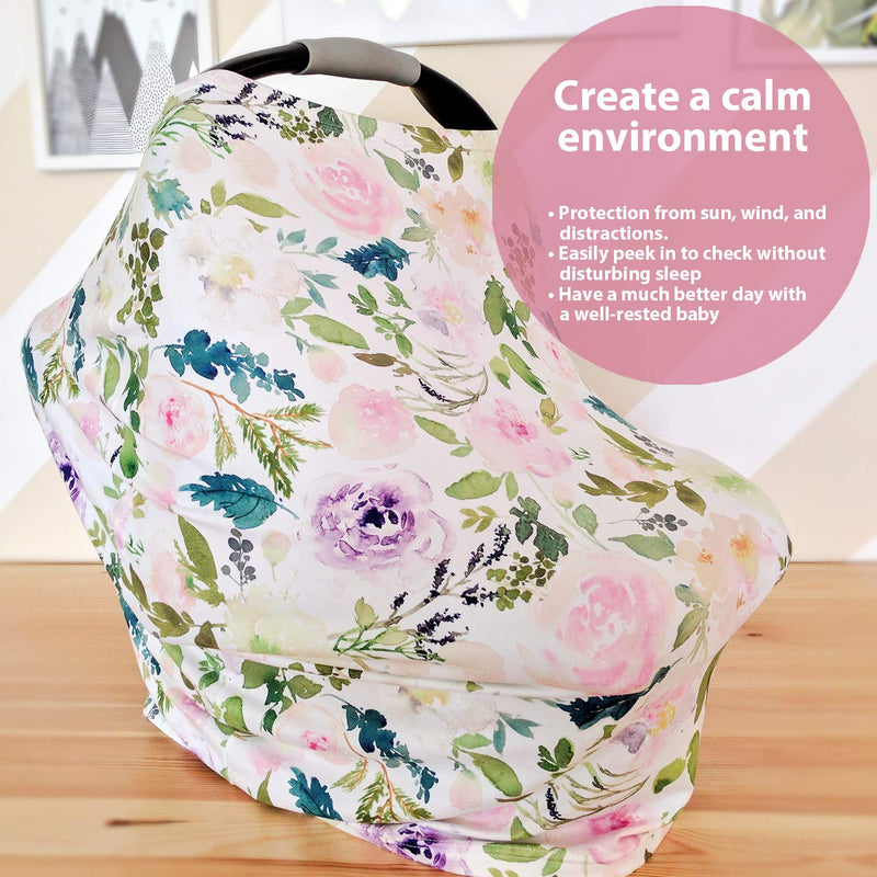 Pobi Baby Premium Multi-Use Cover - Nursing Cover, Baby Car Seat Covers, Shopping Cart, High Chair, and Breastfeeding Cover - Ultra-Soft, Stretchy, and Versatile Floral Scarf for Baby and Mom (Allure) - NewNest Australia