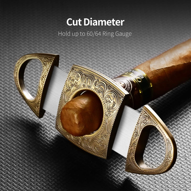CIGARLOONG Cigar Cutter Stainless Steel Bronze Engraved Double Cut Blade Cigar Guillotine (Black) Black - NewNest Australia
