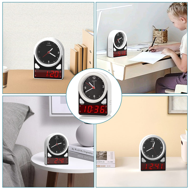 KWANWA Alarm Clock, 2 in 1 Analog Clock & Digital Clock, Light Sensor LED Clock, Battery Operated Only, Snooze, 12Hr, Alarm Clock for Bedroom, Living Room, Bookshelf, Kids, Elderly, Easy to Set - NewNest Australia