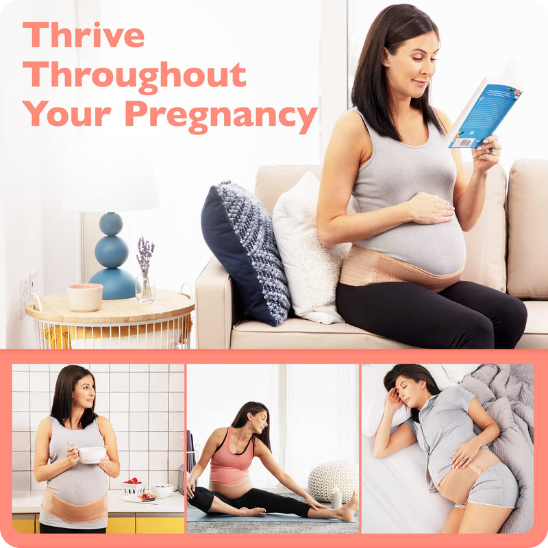 AZMED Maternity Belt, Breathable Pregnancy Back Support, Premium Belly Band, More Than 1.3M Happy Mothers, Lightweight Abdominal Binder, One-Size Beige - NewNest Australia