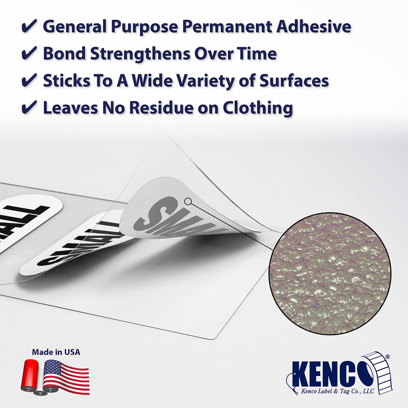 Clothing Size Strip Labels - 1.25" X 5" - 250 Strips Per Roll - Clear with Black and White Ink by Kenco (Small) Small - NewNest Australia
