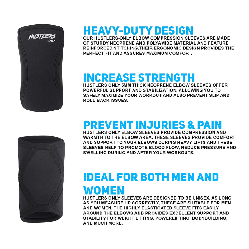 Hustlers Only Elbow Sleeves Weightlifting 5mm Neoprene Compression Elbow Braces for Instant Joint Pain Relief Elbow Support Sleeves for Gym Training, Fitness, and Workout. (M, Black) M - NewNest Australia