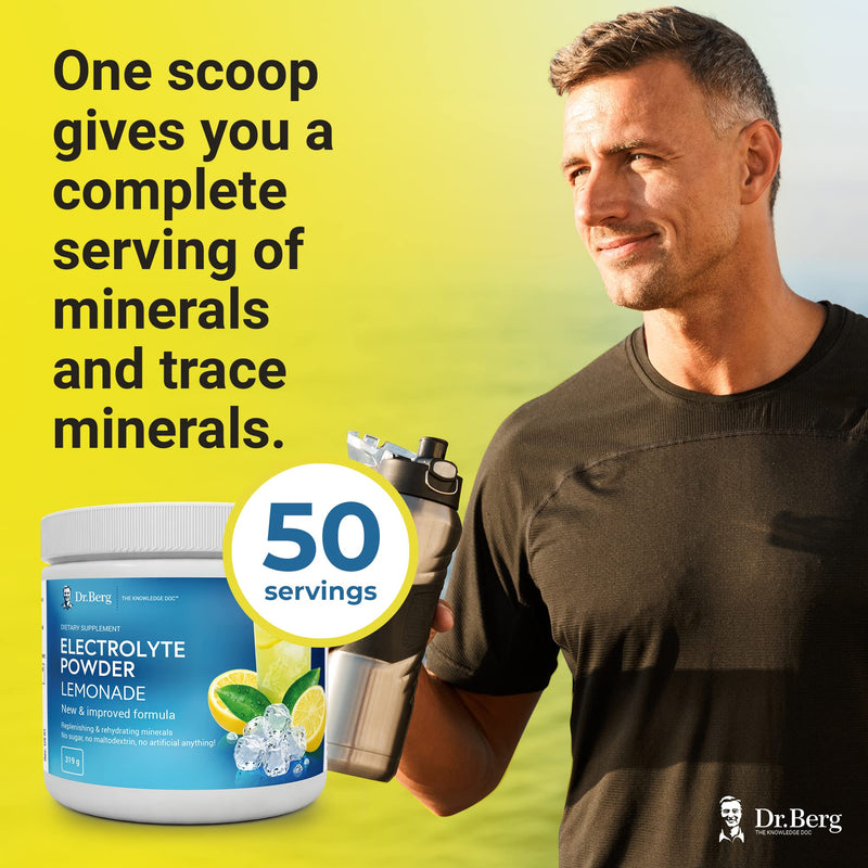 Dr. Berg's Original Electrolyte Powder Lemonade - Hydration Drink Mix Supplement, Boosts Energy & Keto-Friendly - NO Maltodextrin & Sugar-Free - No Ingredients from China - Lemon Flavor 50 Serving Lemonade - 50 Servings - NewNest Australia
