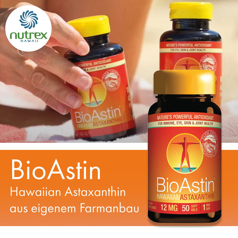 Nutrex Hawaii, BioAstin, Hawaiian Astaxanthin, 12mg, 2-day depot, 50 soft capsules, laboratory tested, vitamin E, gluten-free, soy-free, non-GMO 50 pieces (pack of 1) - NewNest Australia