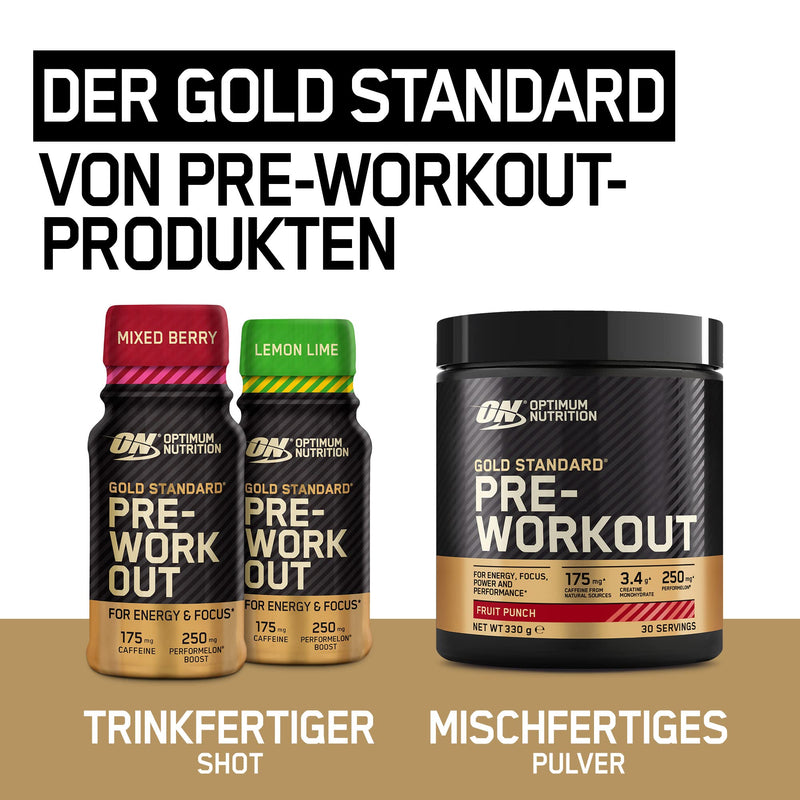 Optimum Nutrition Gold Standard Pre-Workout Energy Shot, ready to drink with beta alanine, caffeine, PerforMelon Boost and vitamins B6 and B12, mixed berry flavor, pack of 12, 12 x 60 ml Mixed Berry - NewNest Australia