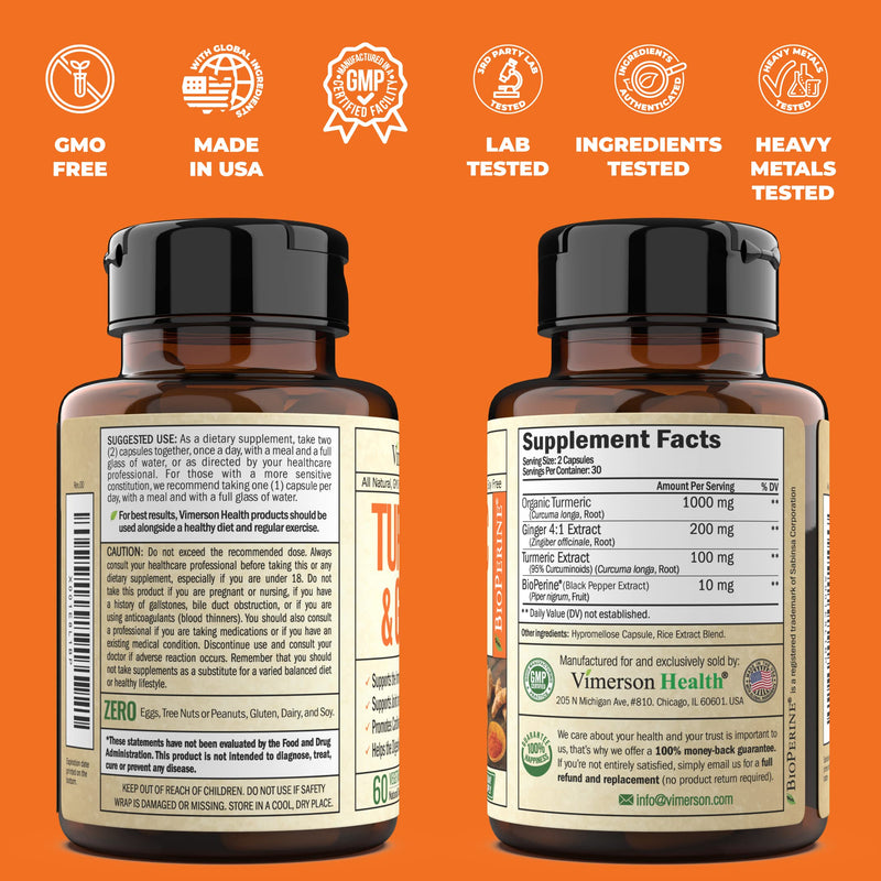 Turmeric Curcumin & Ginger Supplement with BioPerine Black Pepper - Natural Joint Discomfort Relief & Immune Support Capsules with 95% Curcuminoids. Vegan Antioxidant for Healthy Inflammatory Response - NewNest Australia