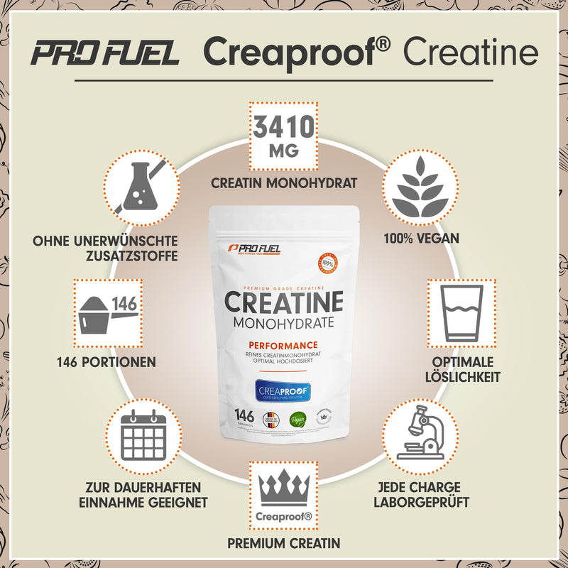 CREAPROOF® Creatine Monohydrate 500g - Creatine with the highest purity - confirmed by independent laboratory analysis - Creatine monohydrate free of heavy metals or harmful substances - Premium Creatine Powder 1x 500g Creaproof® Creatine - NewNest Australia