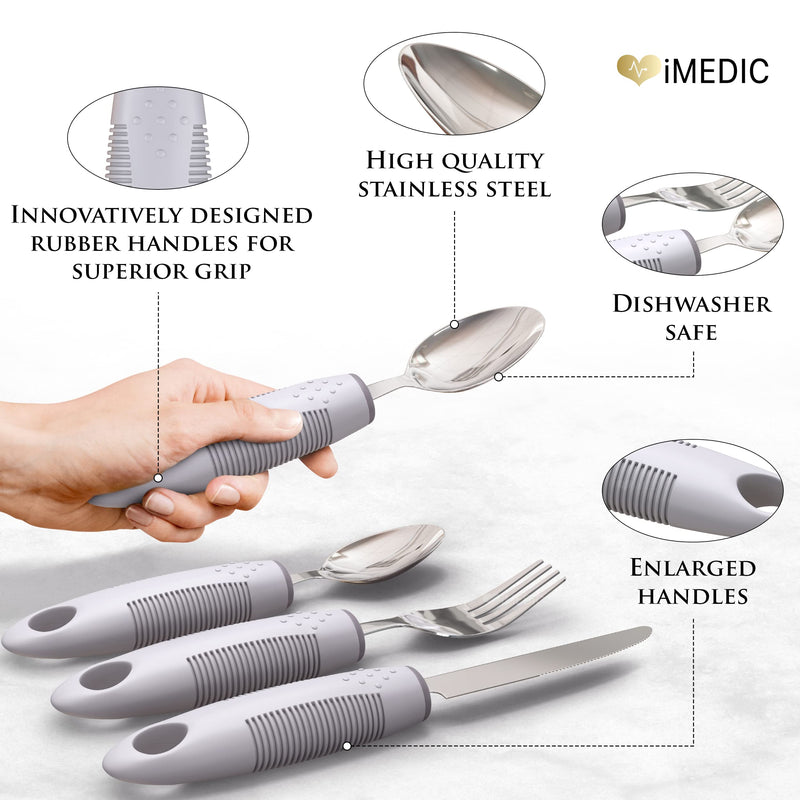 iMedic Comfort Grips Cutlery - Cutlery for Disabled Hands - Dishwasher Safe Disabled Cutlery for Adults - Disability Cutlery for Adults Suffering from Trembling Hands - 1 Set Grey Single - NewNest Australia