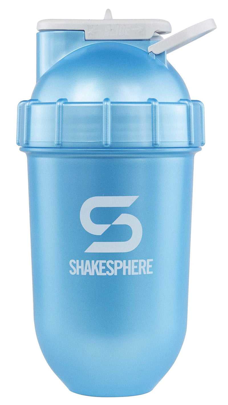 ShakeSphere Tumbler: Protein Shaker Bottle, 24oz ● Capsule Shape Mixing ● Easy Clean Up ● No Blending Ball or Whisk Needed ● BPA Free ● Mix & Drink Shakes, Smoothies - Cyan Blue Cyan Metallic With White Logo - NewNest Australia