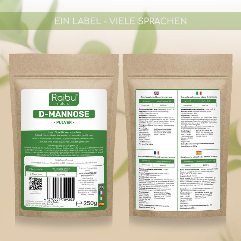 RAIBU D-Mannose Powder 250g - D Mannose Powder Bottled in Germany & Laboratory Tested I Natural, Vegan I Extra Dosing Spoon (250g) from Raibu 250g (Pack of 1) - NewNest Australia