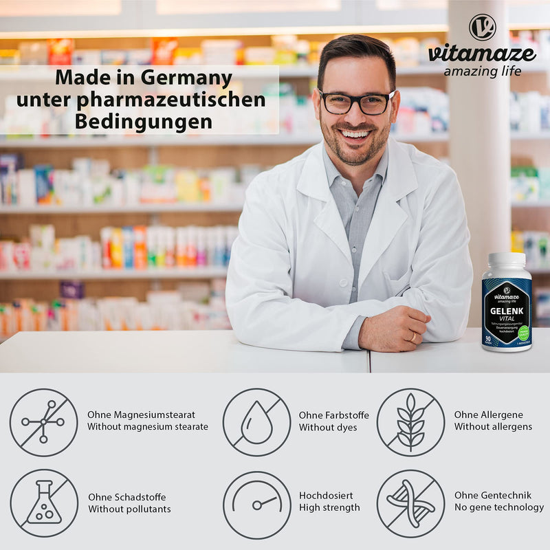 Joint Vital Capsules High Dose With Glucosamine + Chondroitin + Hyaluronic Acid + Msm, 90 Capsules As 1 Month Treatment, Natural Dietary Supplement Without Additives, Made In Germany - NewNest Australia