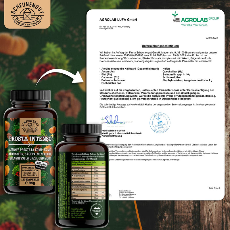 Prosta Intenso+ Prostate Capsules Plus - Important: Laboratory-Tested Complex With Pygeum Africanum, Saw Palmetto Fruit, Pumpkin Seeds, Nettle Root, Pine Bark And More I 120 Capsules I De I Scheunengut - NewNest Australia