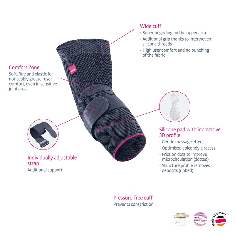medi Epicomed - elbow bandage | silver | Size V | Compression bandage to stabilize the joint for tennis elbow or golfer's elbow Can be worn on both sides - NewNest Australia