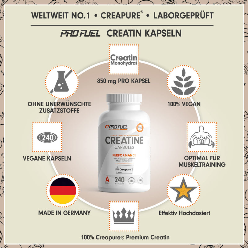 Creatine Capsules 240X With 850 Mg Creapure Creatine Monohydrate ‚ High-Quality Creatine Made In Germany ‚ 100% Vegan ‚ Extra High Dose For Fitness And Weight Sports ‚ Profuel - NewNest Australia