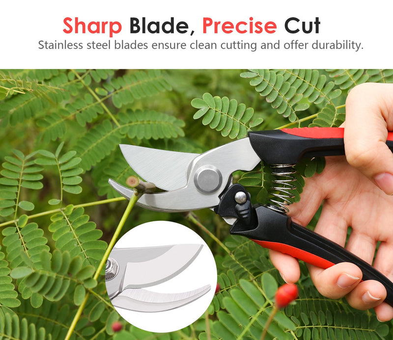 Housolution Pruning Shears, Premium Heavy Duty Stainless Steel Ultra Sharp Multi-Purpose Hand Pruning Scissors Snip Leaf Trimmer Branch Clippers with Handle for Garden, Black & Red - NewNest Australia