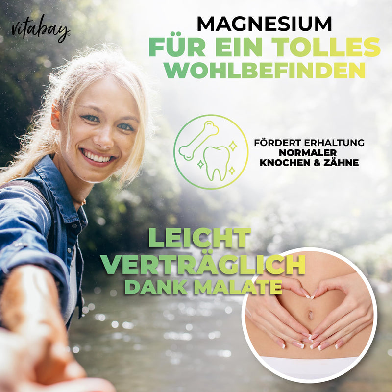 Vitabay Magnesium Malate Tablets VEGAN & LABORATORY TESTED - 180 pieces each 1000 mg magnesium malate (150 mg elemental) - high-dose magnesium capsules - high-dose magnesium malate tablets high-dose 180 pieces (pack of 1) - NewNest Australia