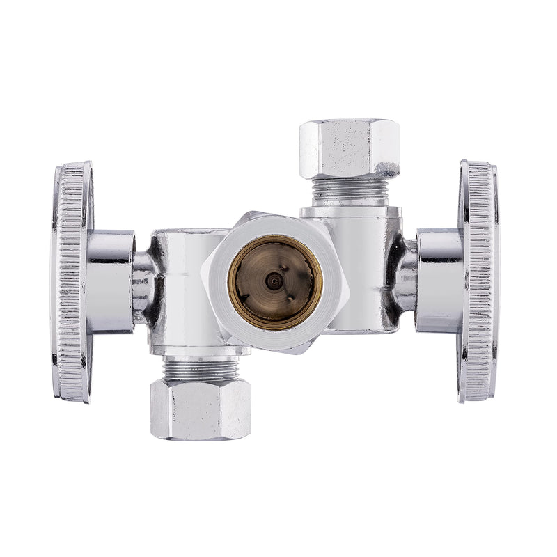 1/4 Turn Dual Compression Outlet Angle Stop Valve with 2 Shut Off Valve/Handles, 1/2" NOM (5/8" OD) x (3/8 inch x 3/8 inch) Chrome - NewNest Australia