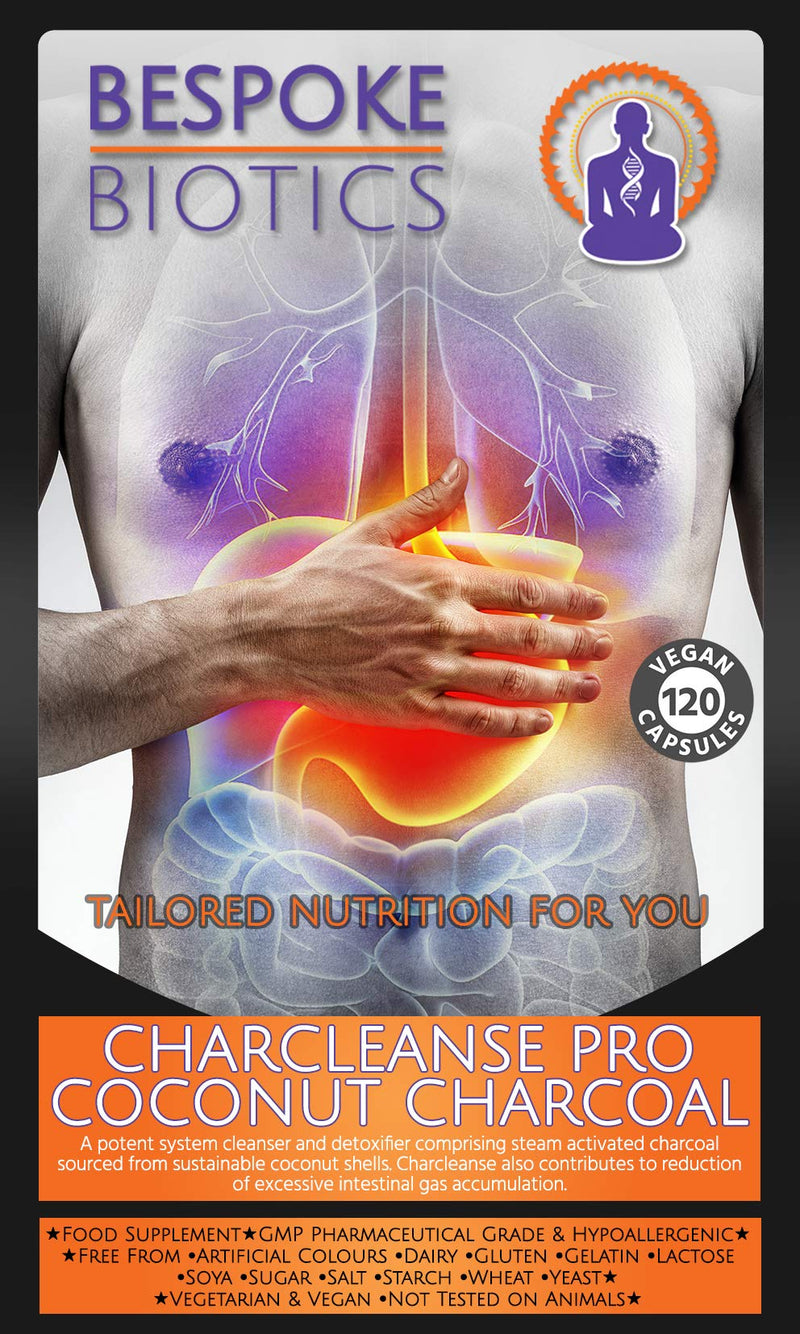 Charcoal 120 Capsules Vegan | Cleaner Than Medicinal Tablets | Fights Food, Alcohol, Mould Mycotoxins & Wind |3X Strong Longevity | Pure Coconut Detox | Charcleanse | UK | Bespoke Biotics - NewNest Australia