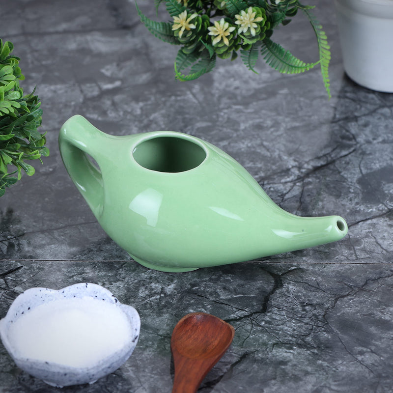 WHOLELIFEOBJECTS Leak Proof Durable Porcelain Ceramic Neti Pot Hold 300 Ml Water Comfortable Grip | Microwave and Dishwasher Safe eco Friendly Natural Treatment for Sinus and Congestion - Green - NewNest Australia