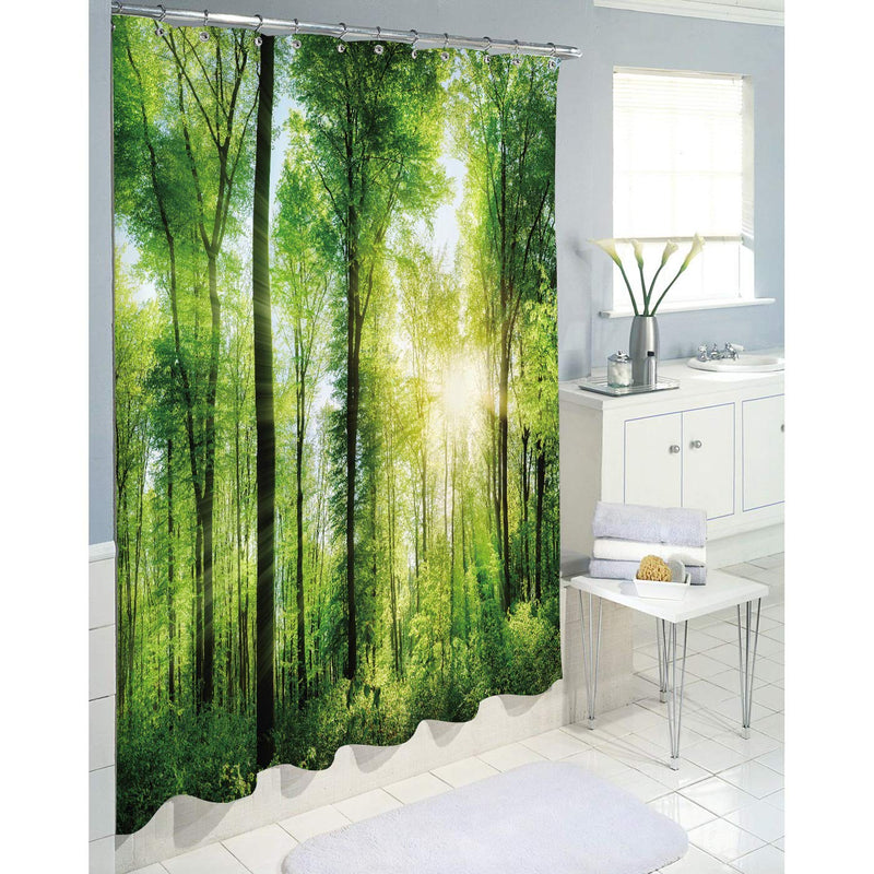 Homewelle Green Forest Shower Curtain Nature Tree Spring Sunlight Rustic Woodland Landscape Bright Sunshine 60Wx72H Waterproof 12 Pack Hooks Polyester Fabric Bathroom Bathtub - NewNest Australia