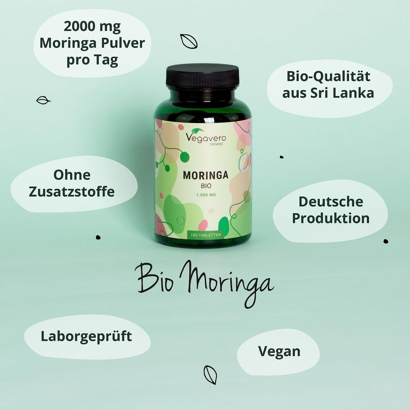 ORGANIC Moringa pellets | High dosage: 1000 mg per Moringa tablet | 100% ORGANIC Moringa powder from Sri Lanka | Laboratory tested | Vegan and without additives | German production of Vegavero® - NewNest Australia