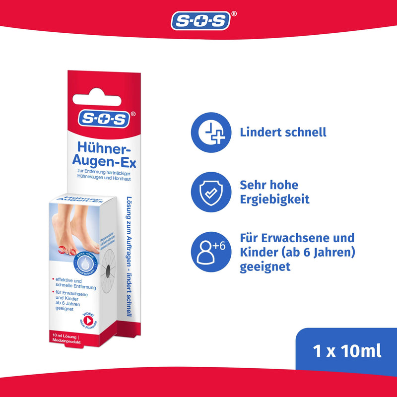 SOS Corns Ex | Remove corns | Also for removing calluses | Adults + children from 6 years. | with brush | Medical device 1 x 10ml 10 ml (pack of 1) - NewNest Australia