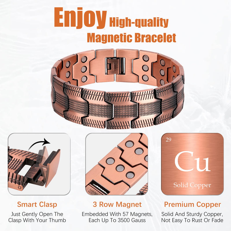 Jeracol 99.99% Soild Copper Magnetic Bracelets for Men,3X Ultra Strength Magnets(3500 Gauss) Magnetic Bracelets,Magnetic Wristband Brazaletes for Anniversary,Adjustable Size&Jewelry Gift Box C-copper - NewNest Australia