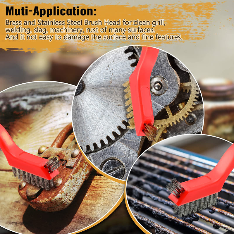 10 Pieces Wire Brush for Cleaning Welding Slag Rust, Brass and Stainless Steel Brush Head, Extra Bristles for Narrow Areas, Heavy Duty Mini Crimped Scratch Brush for Cleaning Grill Welding Slag Rust - NewNest Australia