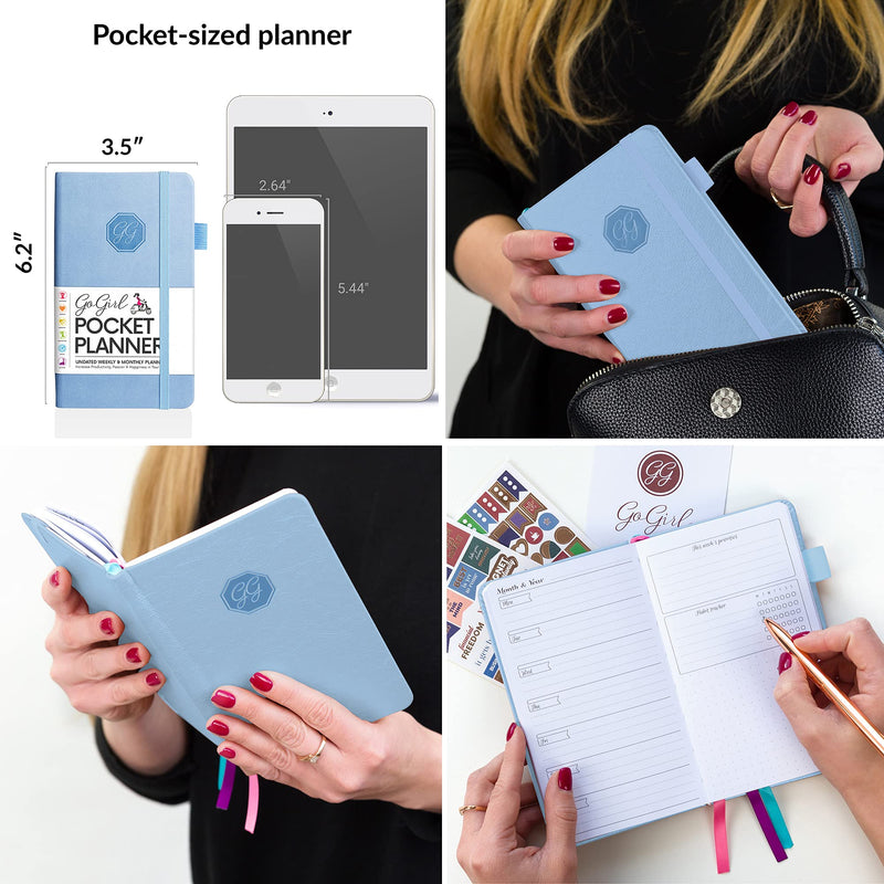 GoGirl Planner and Organizer for Women – Pocket Size Weekly Planner, Goals Journal & Agenda to Improve Time Management, Productivity & Live Happier. Undated – Start Anytime, Lasts 1 Year - Light Blue Pocket (3.5'' x 6.2'') - NewNest Australia