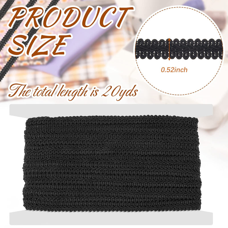 Gimp Braid Trim 1/2 Inch 20 Yard Polyester Woven Braid Trim Upholstery Trim Decorative Gimp Trim for Costume DIY Crafts Sewing Curtain Slipcover Decoration Jewelry Making Costume Accessories (Black) Black - NewNest Australia