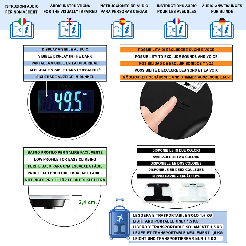 Vibas Ivoice Body Talking Scales In German And Multilingual Language, With Sound And Voice Aids For Blind, Clear Voice, Weight Repeat, Batteries Included (White) - NewNest Australia