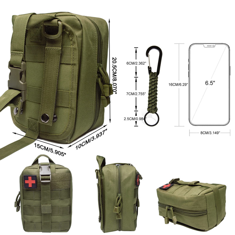 Qiyuant First Aid Bag Empty Molle Tactical Belt Bag With Carabiner Military Outdoor Waterproof Ifak Edc Pouch For Medical Sports Hiking Travel Camping Equipment Car, Army Green, 15√Ó10√Ó20.5Cm/5.9"√Ó3.9"√Ó8.0", Trekking Backpack - NewNest Australia