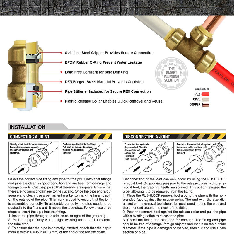 Supply Giant VQSD1212 Long Slip Coupling Pipe Fittings Push to Connect Pex, CPVC, x 1/2 Inch, Brass, 1/2", Brass &amp Copper - NewNest Australia