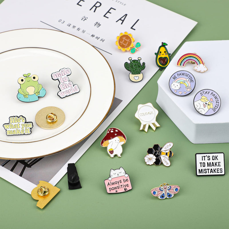 18 Pieces Positive Enamel Pins Set Cute Enamel Lapel Pins Inspirational Cartoon Brooch Pin Badges Butterfly Cat Cactus Enamel Pins with Storage Bag for Women Girl Jeans Backpacks Jackets Hats Decor - NewNest Australia