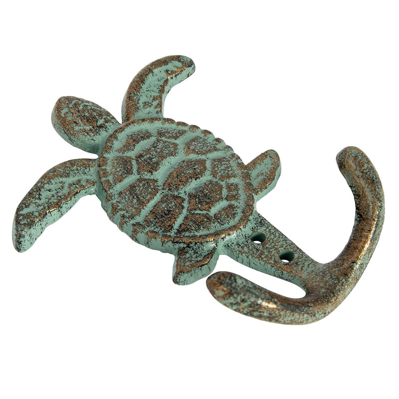 NewNest Australia - Cast Iron Sea Turtle Double Hook Bronze with Green Verdigris Patina Great Gift 3.5"W X 4.5"H 6744 