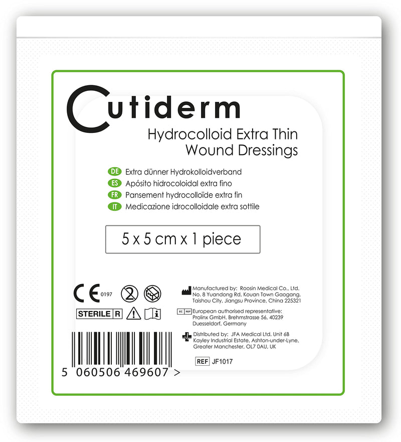 Pack of 10 Cutiderm Sterile Hydrocolloid Extra Thin Adhesive Wound Dressing 5cm x 5cm - for Cuts, Grazes, Superficial and Partial Thickness Burns, Pressure sores, and Venous Leg ulcers - NewNest Australia