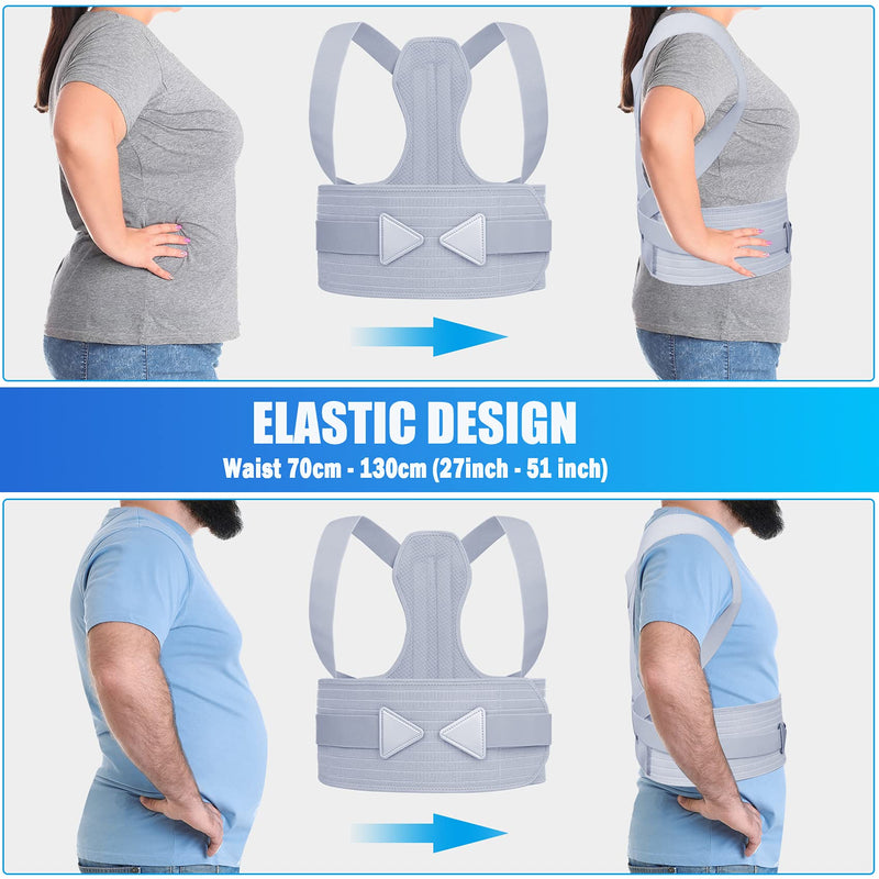ZINUU Posture Corrector for Women Men Upper Back Brace Lower Back Support Belt Adjustable Shoulder Support Lumbar Belt Back Pain Relief For Father Mother Gifts- Waist 70-130 cm Grey - NewNest Australia