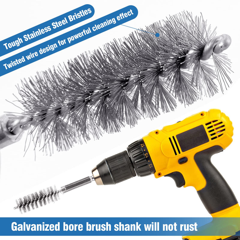 18-Piece Bore Brush Set- Stainless Steel Bore Brushes with 1/4" Hex Shank Twisted Wire Bore Brushes with Different Bristle Lengths for Tubes Ports Bearings Cleaning (8mm, 10mm, 12mm, 15mm, 17mm, 19mm) - NewNest Australia