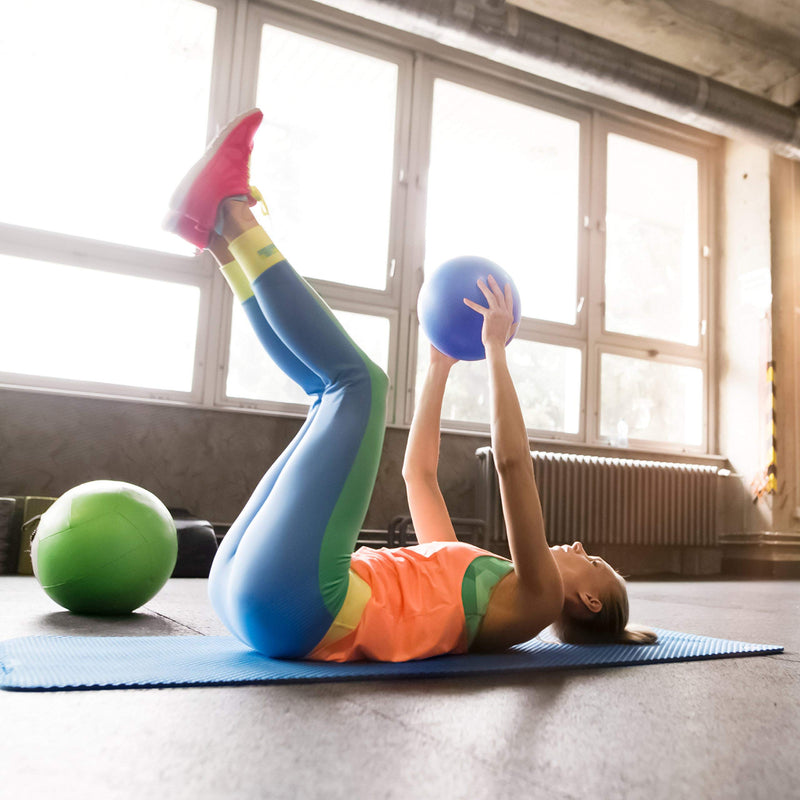 URBNFit Small Exercise Ball - 9-inch Mini Pilates Ball with Fitness Guide for Yoga, Barre, Physical Therapy, Stretching & Core Stability Workout Blue - NewNest Australia