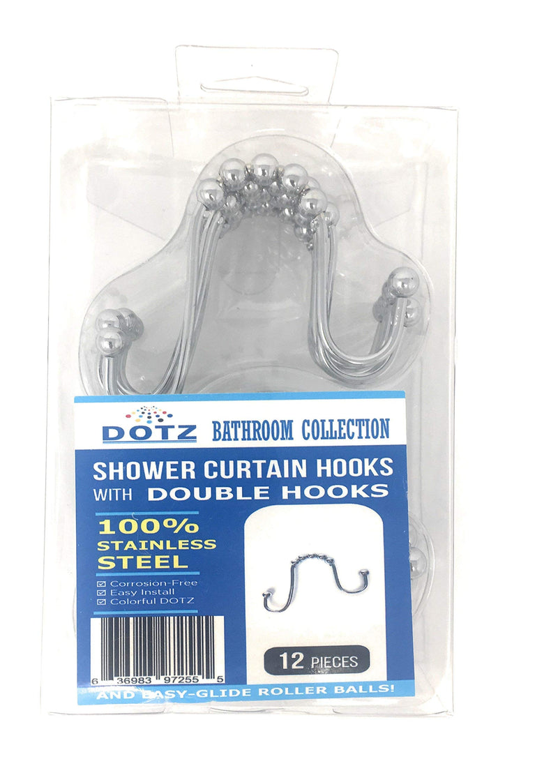 DOTZ Chrome Shower Curtain Rings, Double Hooks, Durable Stainless Steel, Set of 12 - NewNest Australia